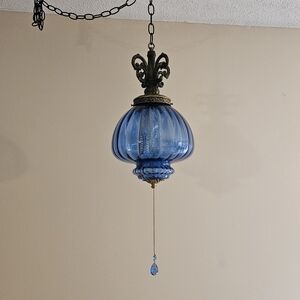 BLUE Mushroom  Falkenstein Glass Hanging Light Swag Lamp Retro Plug-in